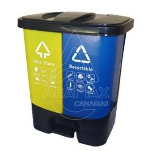 PAPELERA DOBLE 40L  AZUL/AMARILLA CON PEDAL UNID 